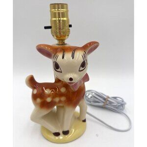 1950s Vtg Ceramic Deer Nursery Lamp Doe Eyed Fawn Bambi Deer No Shade Works